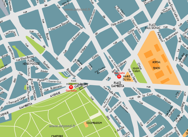 F12 Paris Detail Map Place Gambetta 20th 