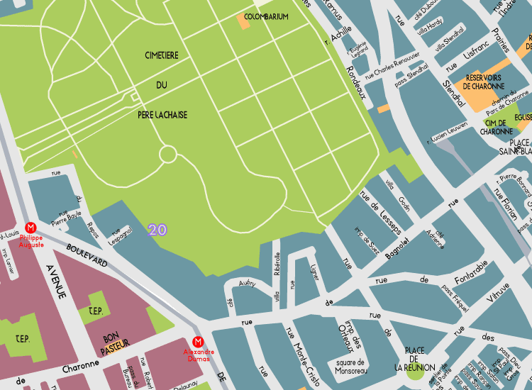 G12 Paris Detail Map Pere Lachaise 