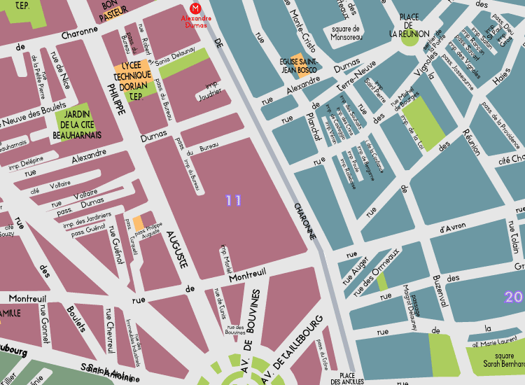 H12 Paris Detail Map Dumas - Nation 