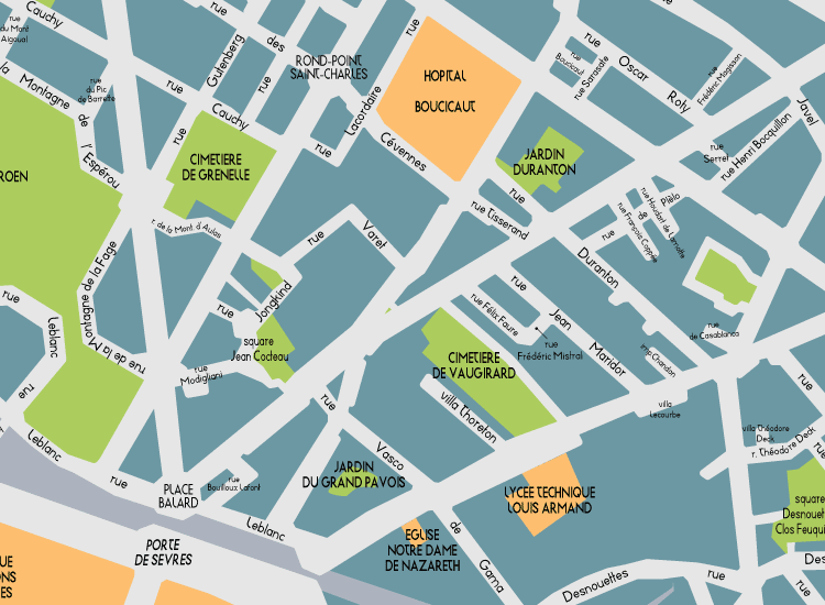 K03 Paris Detail Map Grenelle-Vaugirad 
