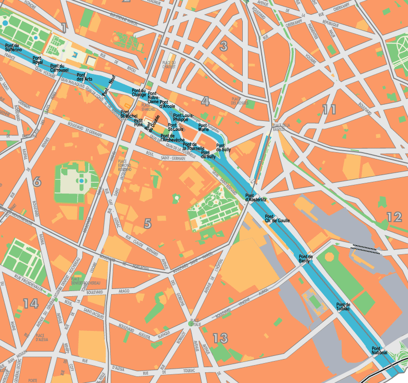 Paris Bridges East Map