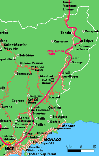 Map of the Train des Pignes between Nice and Digne-les-Bains