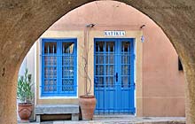 Blue door and window through the