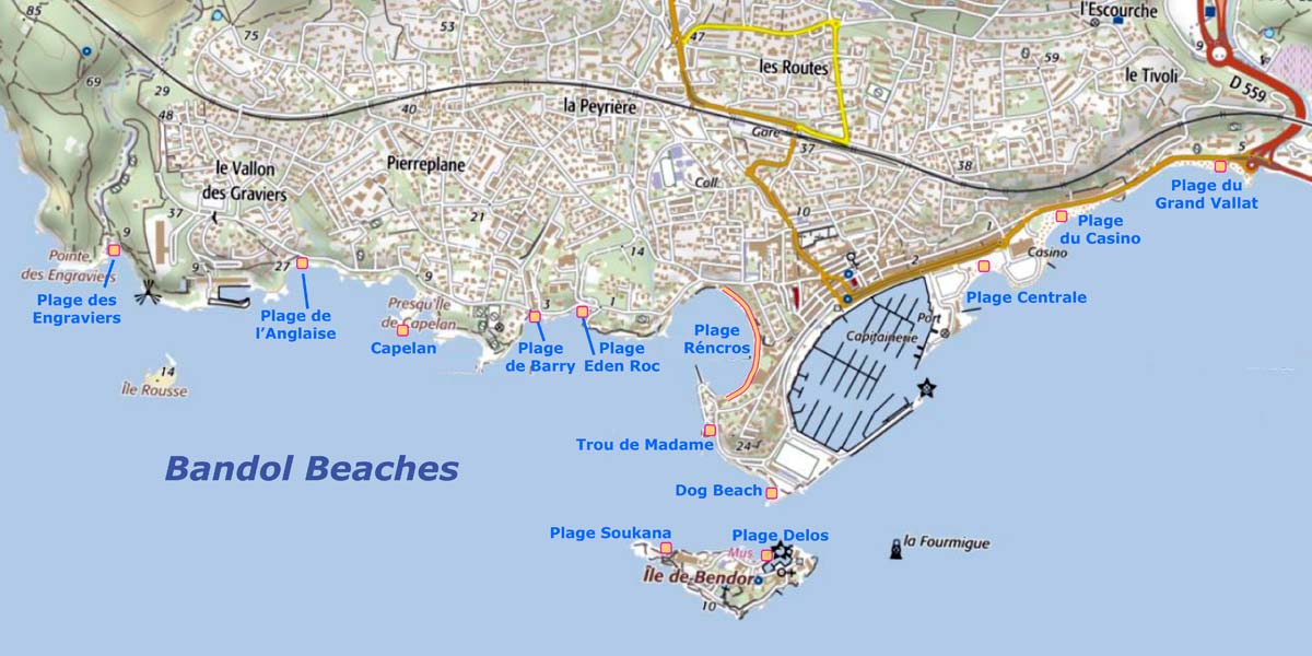 Bandol Beaches Map, by Provence Beyond