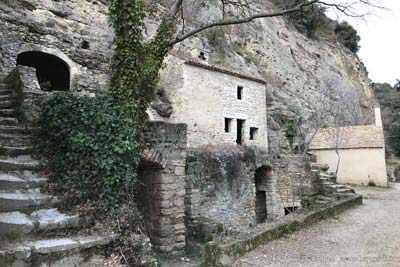 Steps, caves, houses and chapel at