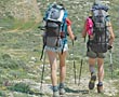 Hikers on the Plateau de Calern, the CERGA observatory in the distance. 