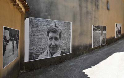 Photo exhibition displays on a street